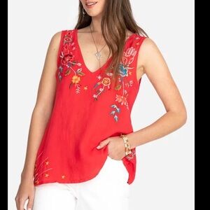 Johnny Was Workshop Cara Top Floral Embroidery Ramie V Neck Tank Size M